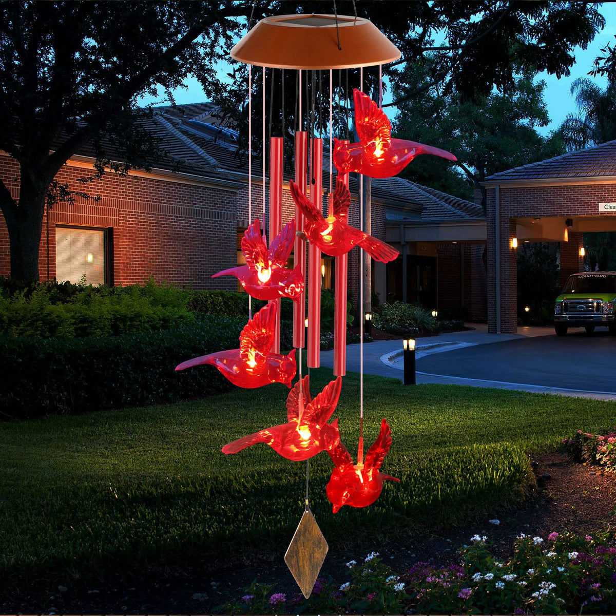 STF ShangTianFeng cardinal wind chimes used as garden decor and memorial keepsake.