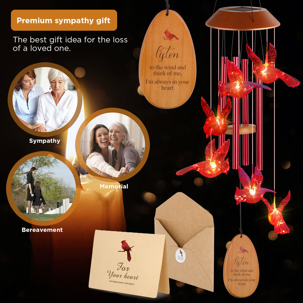STF ShangTianFeng cardinal wind chimes with crystal ball light for magical yard glow