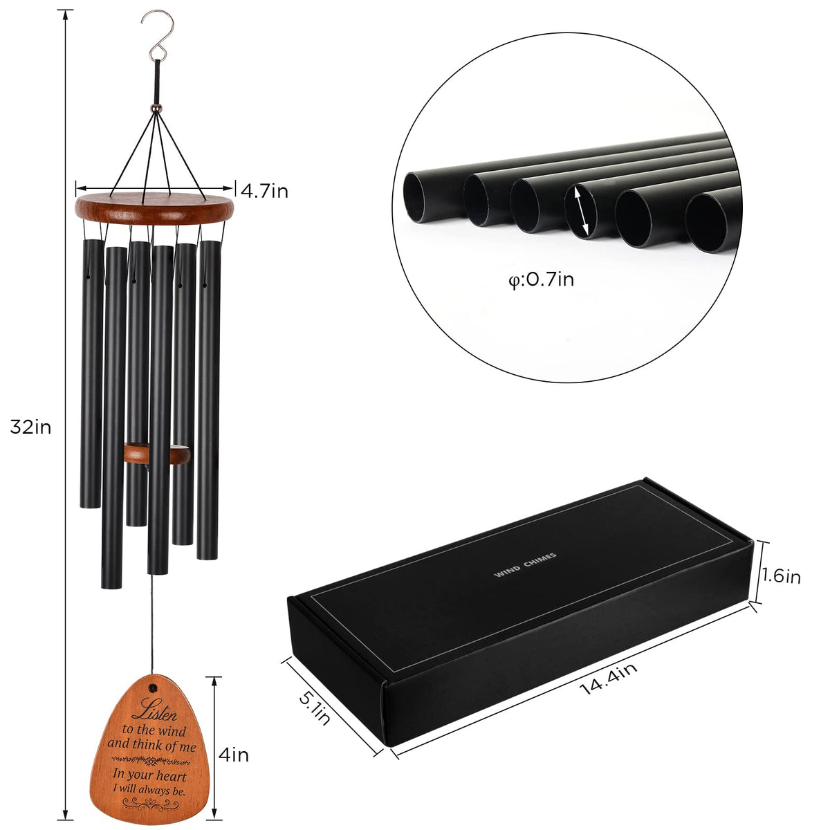 STF wind chimes blend natural wood and aluminum for elegant outdoor decor.