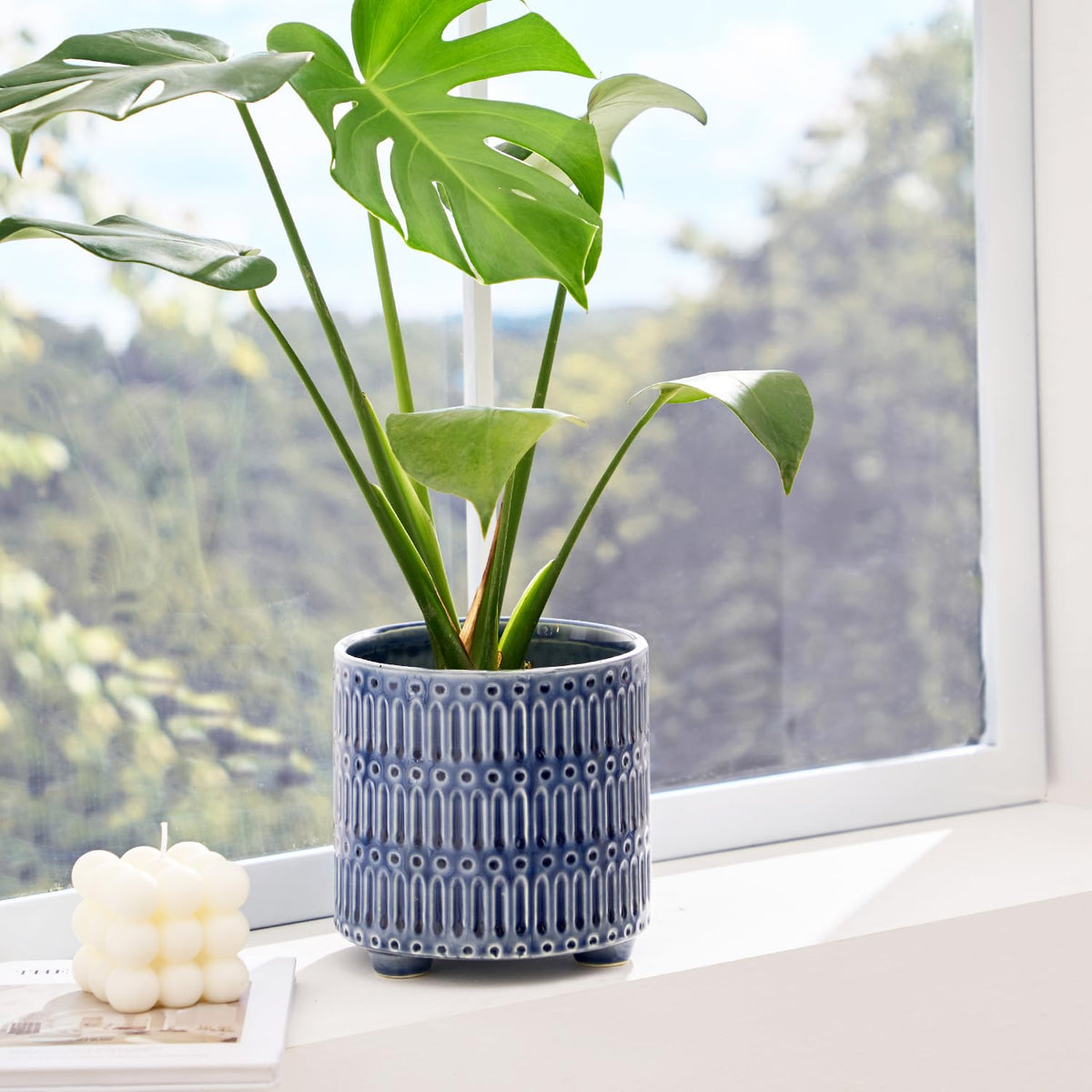 STHIE crackle glaze planter adds texture and modern style to any shelf.