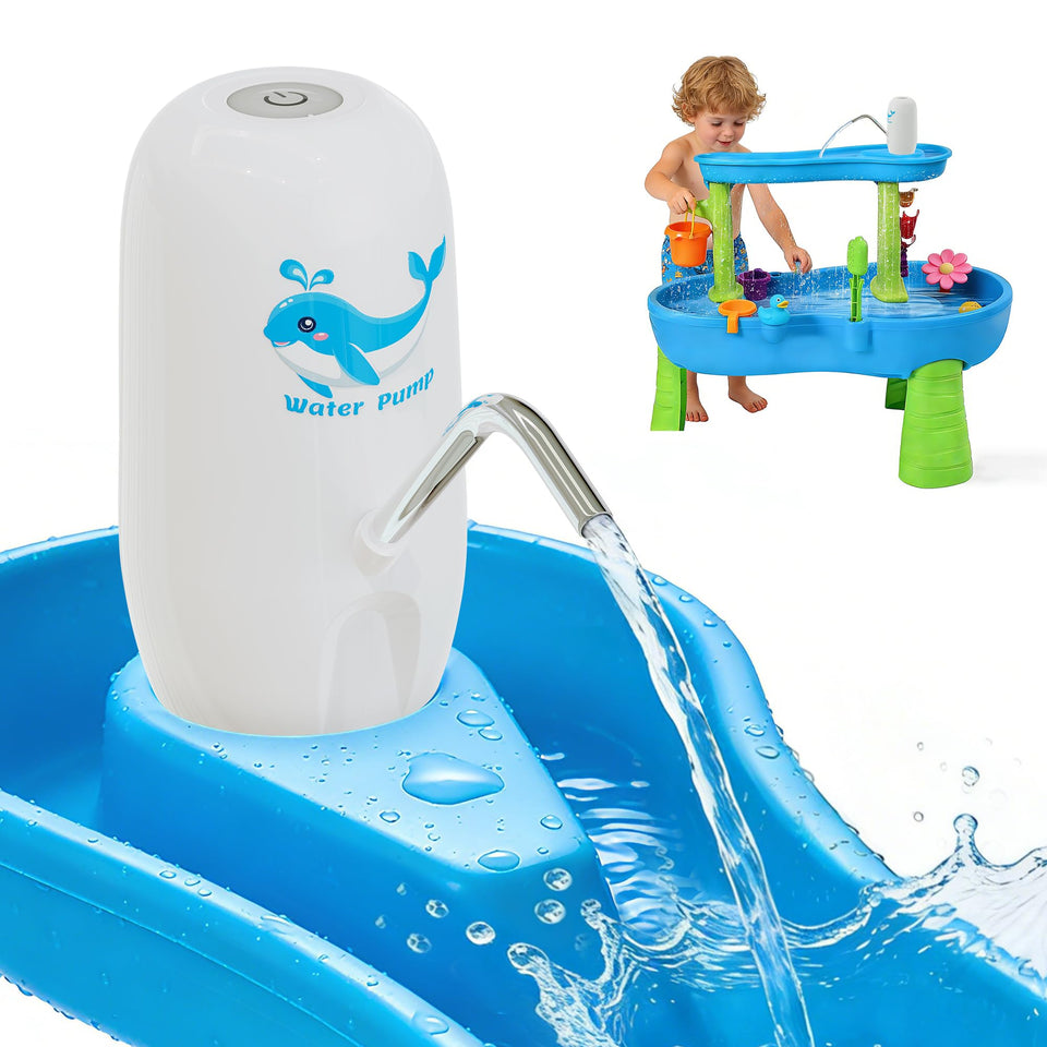 Sthmeyue cordless water table pump for kids enables cord-free play.