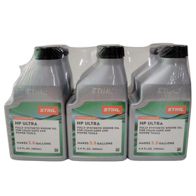 STIHL oil bottle side view highlighting synthetic formulation