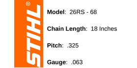 STIHL 26RS chain with 68 drive links emphasizes efficient, clean-cut performance.