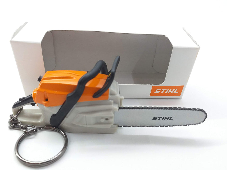 Stihl battery-operated chainsaw keyring, orange 50mm, compact and eye-catching