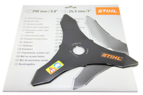 Stihl brush knife steel blade edge highlighting durable construction.