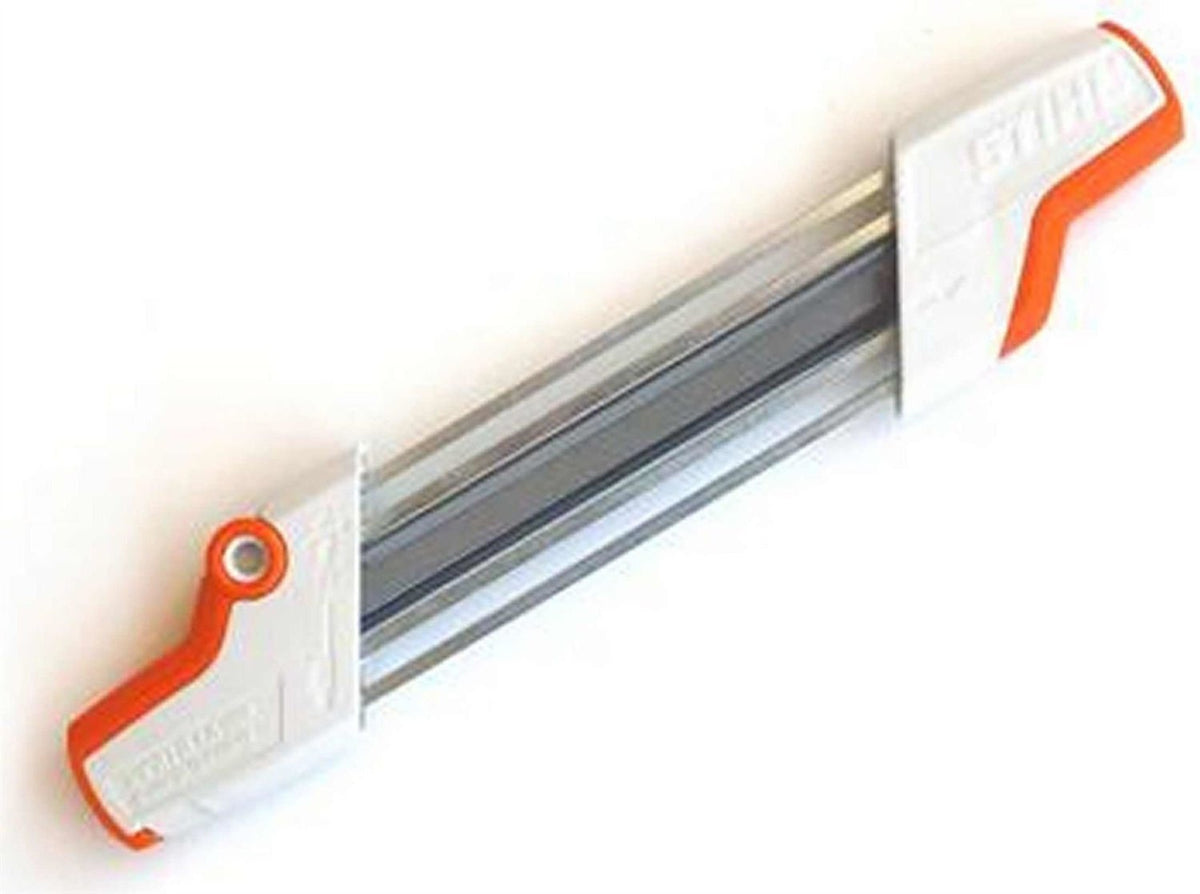 Stihl 5.2 mm diameter reference shown for sharpening setup.