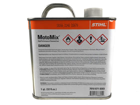 STIHL MotoMix can with label, premixed for quick fueling.