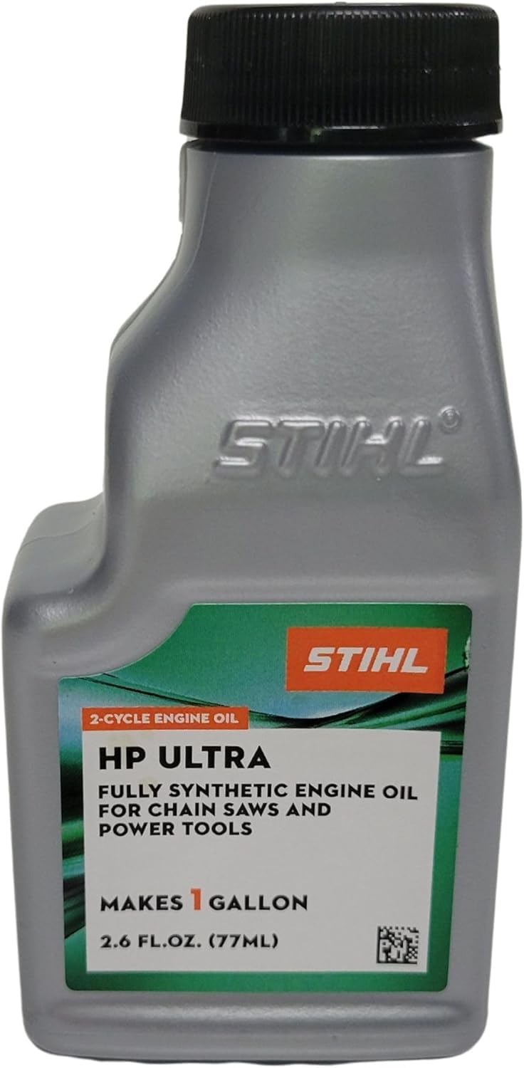 STIHL Oil Mix Ultra in-use providing engine lubrication during heavy-duty trimming.