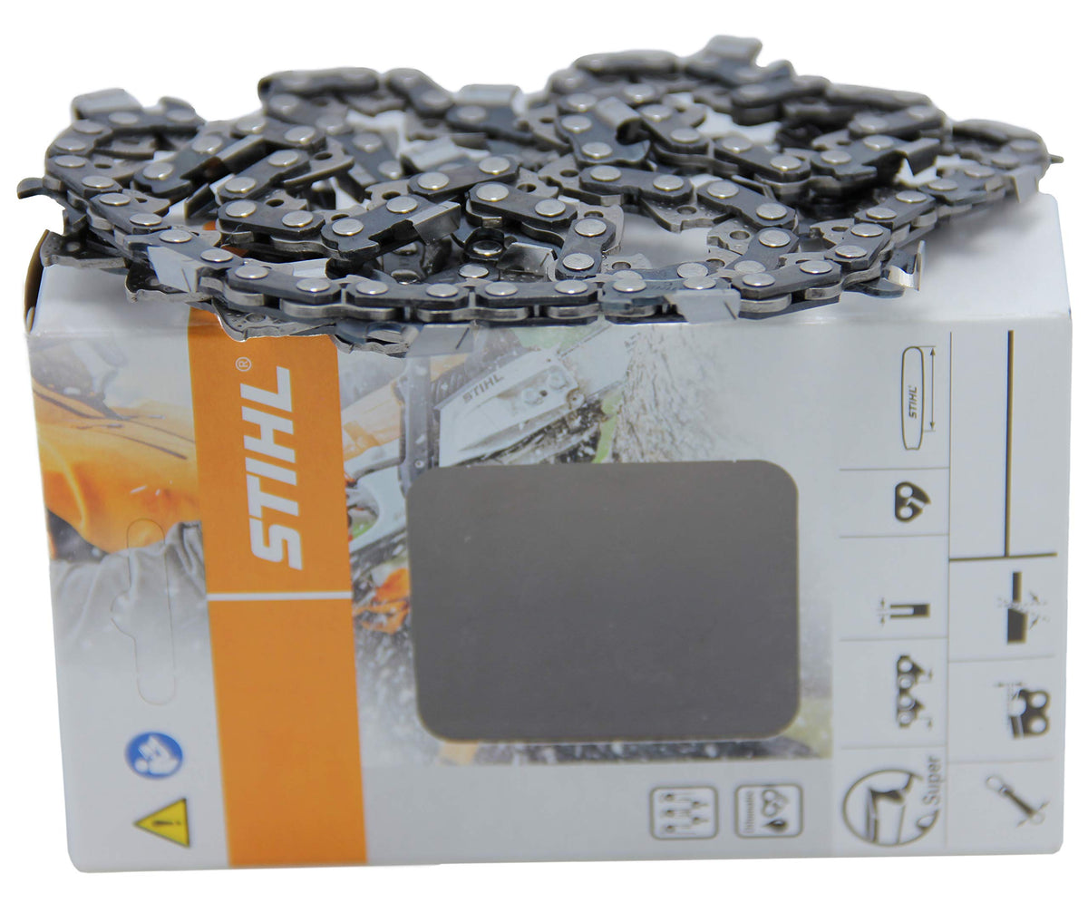 STIHL Oilomatic 71PM3-64 chain close-up highlights sharp teeth and drive links.