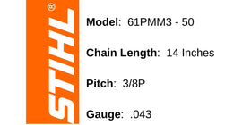 Stihl Oilomatic chain close-up shows precision cutters for clean cuts.