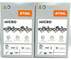 Stihl Picco Mini Oilomatic chain close-up showing 55 drive links for precise cutting.