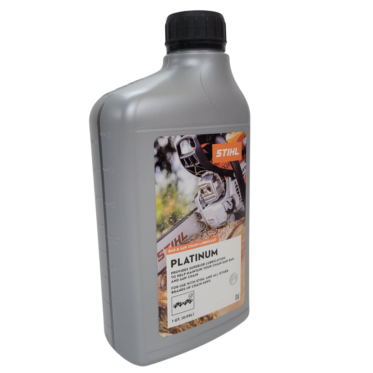 Stihl Platinum lubricant on workbench ready for heavy cutting tasks
