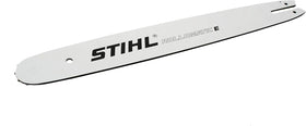 STIHL Rollomatic E Bar 18-Inch durability test image emphasizes trusted steel quality.