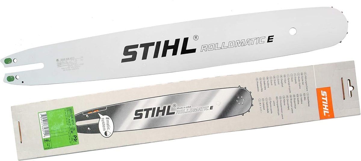 STIHL Rollomatic E Bar 18-Inch in-use with wood shows steady performance.