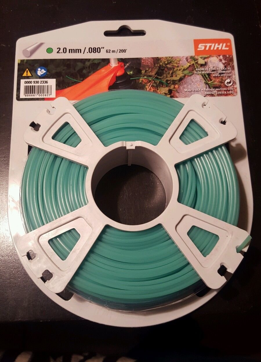 Stihl round 2.0 mm green mowing line, 62 m long for steady feeds.