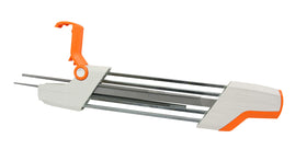 Stihl two-in-one file holder closeup enabling dual sharpening and gauge adjustment