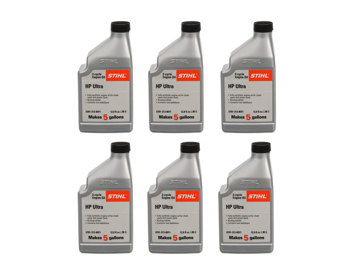 STIHL Ultra 2-cycle oil bottle, 12.8 oz, optimized for high-performance saws.