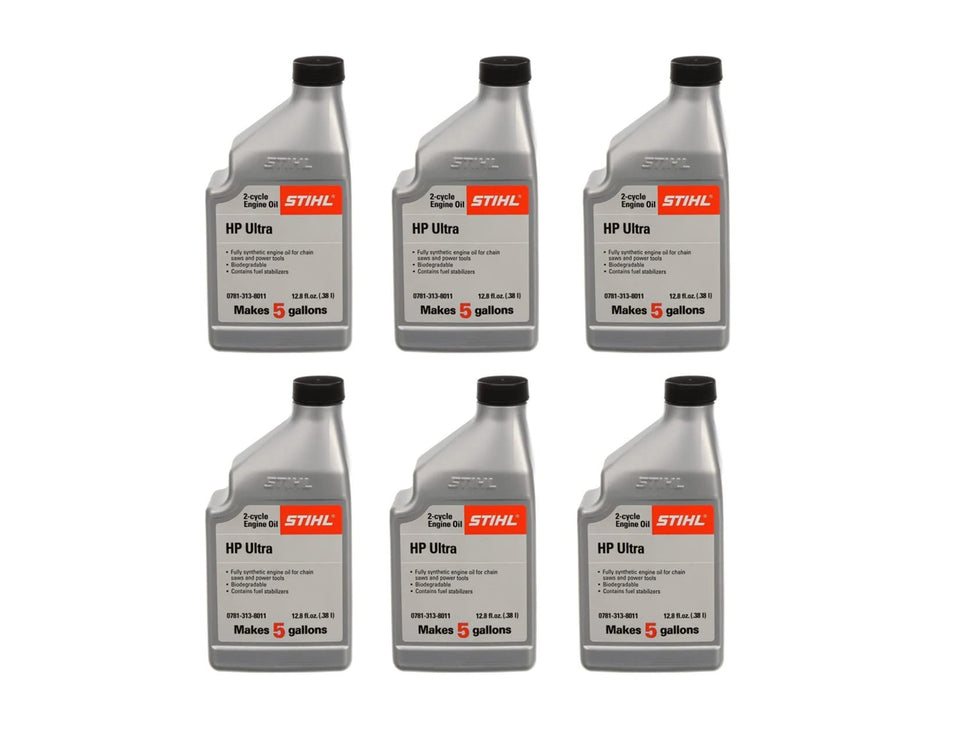 STIHL Ultra 2-cycle oil bottle, 12.8 oz, optimized for high-performance saws.