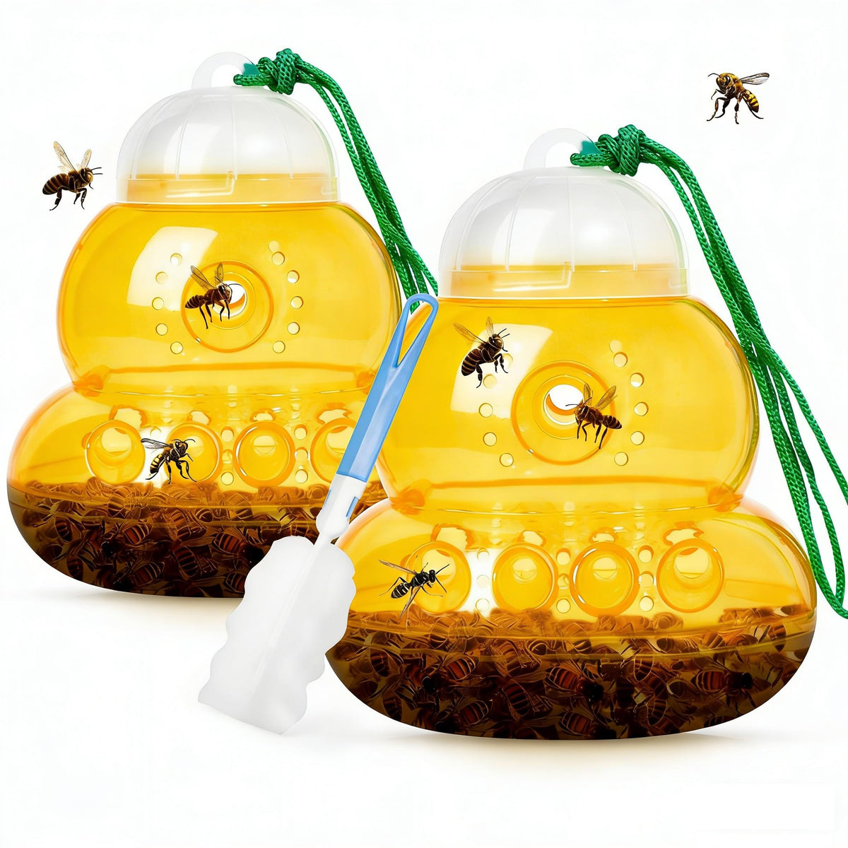 Stingmon 2-pack wasp traps hanging outdoors to protect the garden