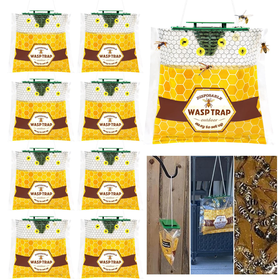 Stingmon 8-pack outdoor wasp traps ready to hang for yard protection.