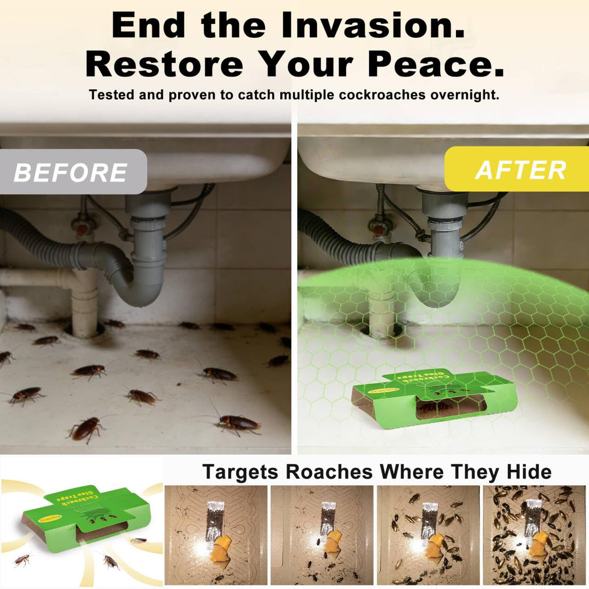 Stingmon roach traps folded design for flexible placement.