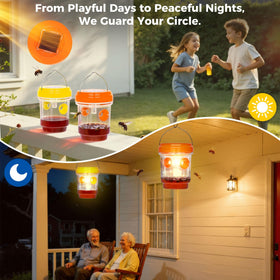Stingmon wasp traps in color options complement outdoor setups in gardens.