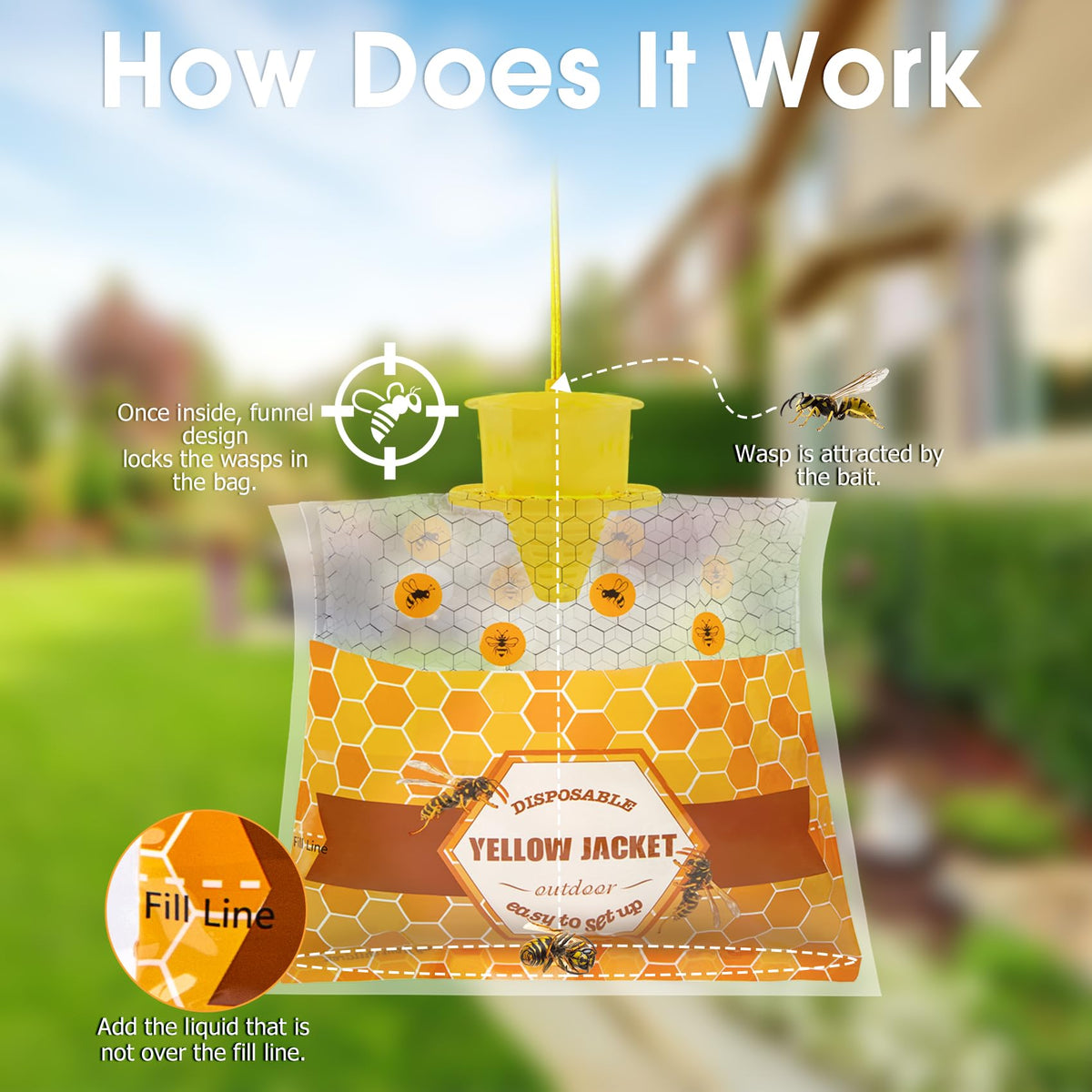 Stingmon wasp trap disposable design ensures simple disposal after catching wasps.
