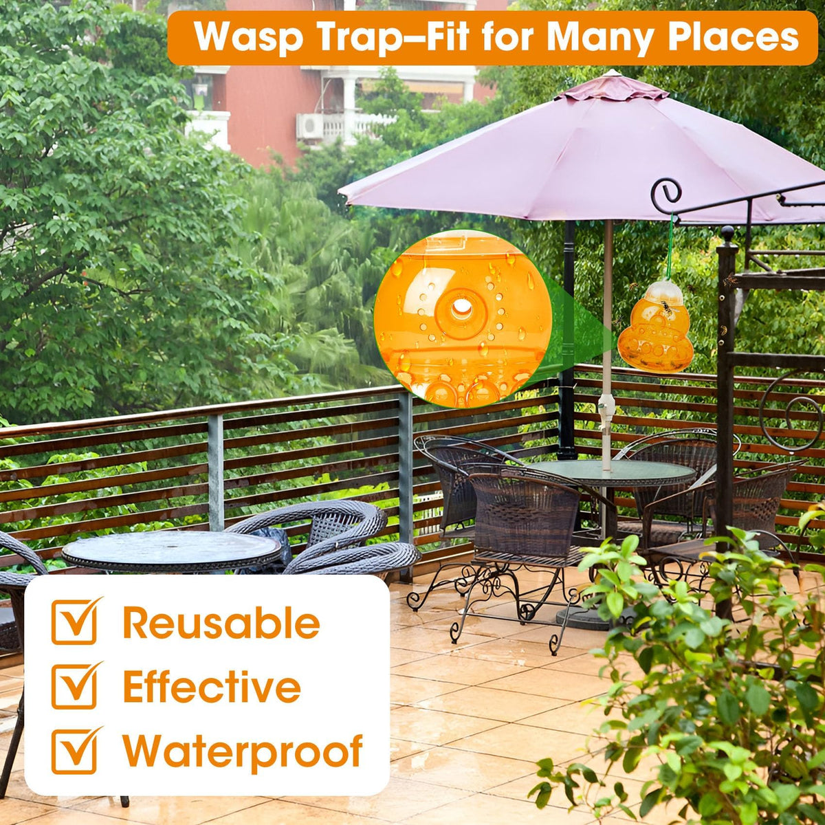 Stingmon wasp trap bottom sealed for leak free outdoor use