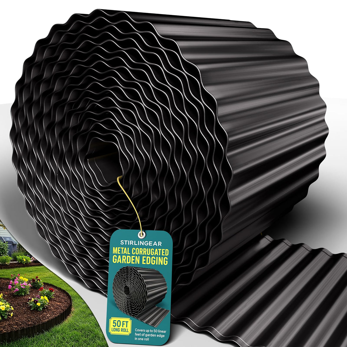 STIRLINGEAR 50ft black corrugated landscape edging roll defines clean borders in tough outdoor conditions