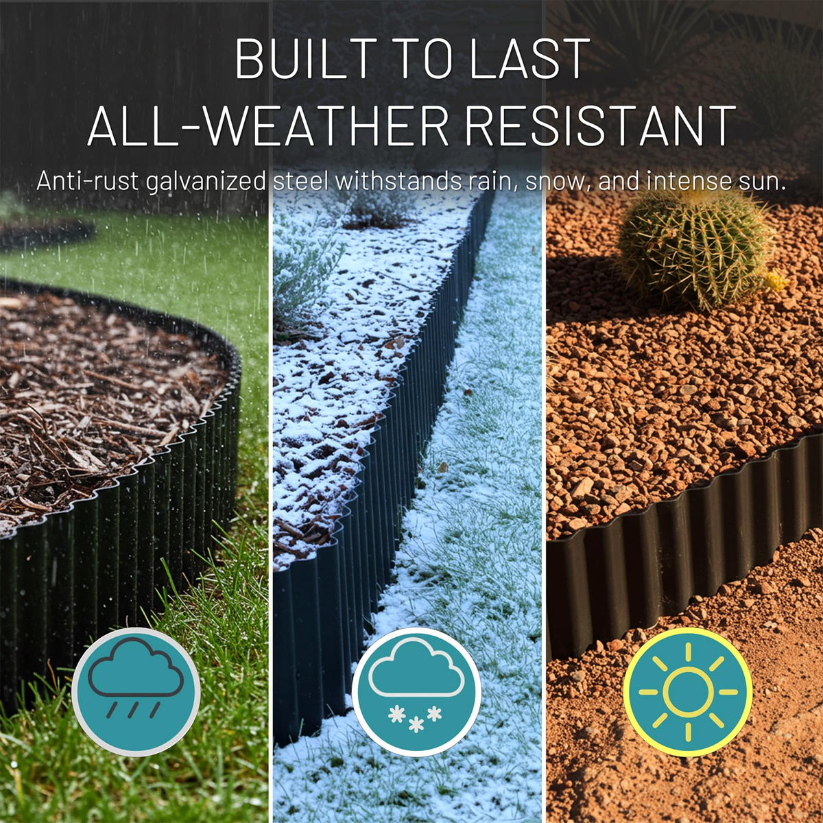 STIRLINGEAR edging along a flower bed keeps soil and grass separate.