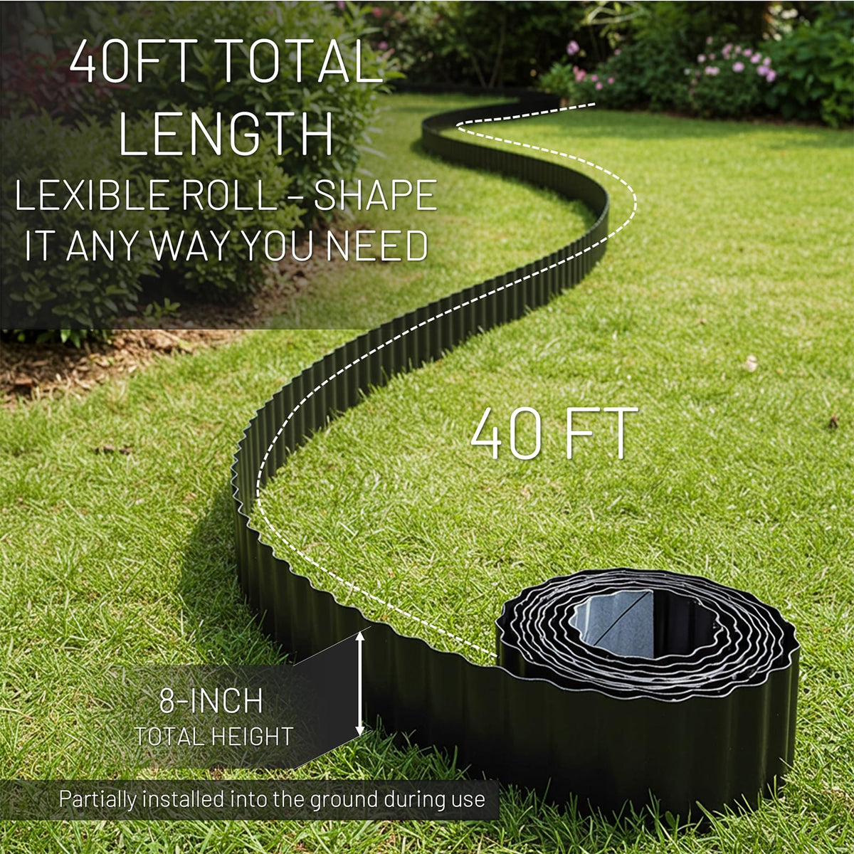 STIRLINGEAR edging roll curved along a path for clean, defined edges.