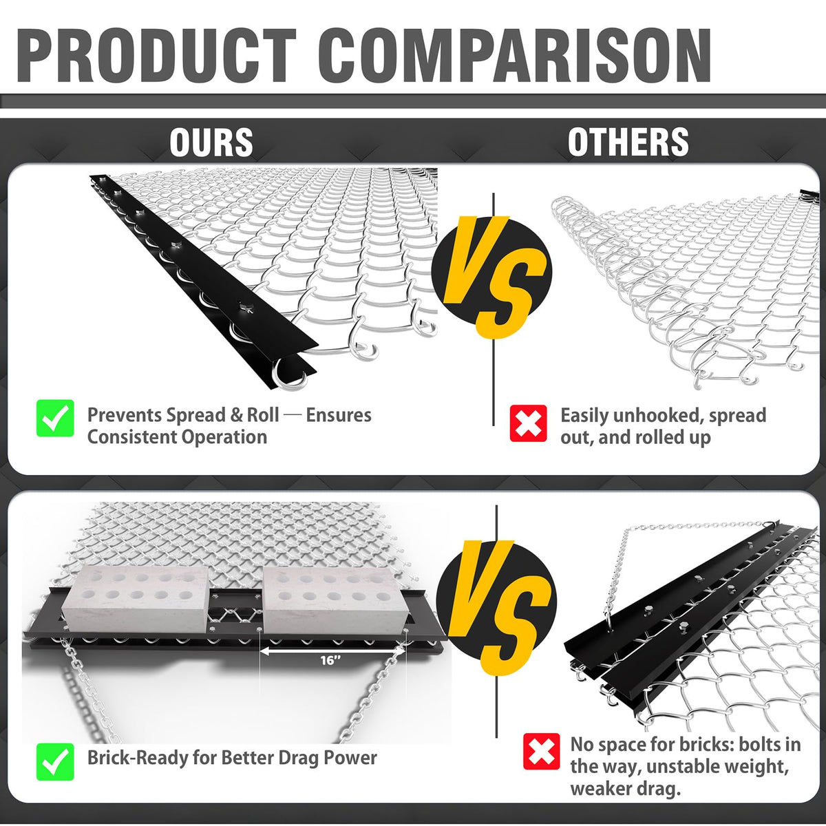 STIRLINGEAR mesh harrow provides wide-area coverage for soil leveling
