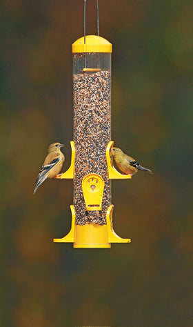 Stokes Select feeder with roof-top design keeps seed dry.