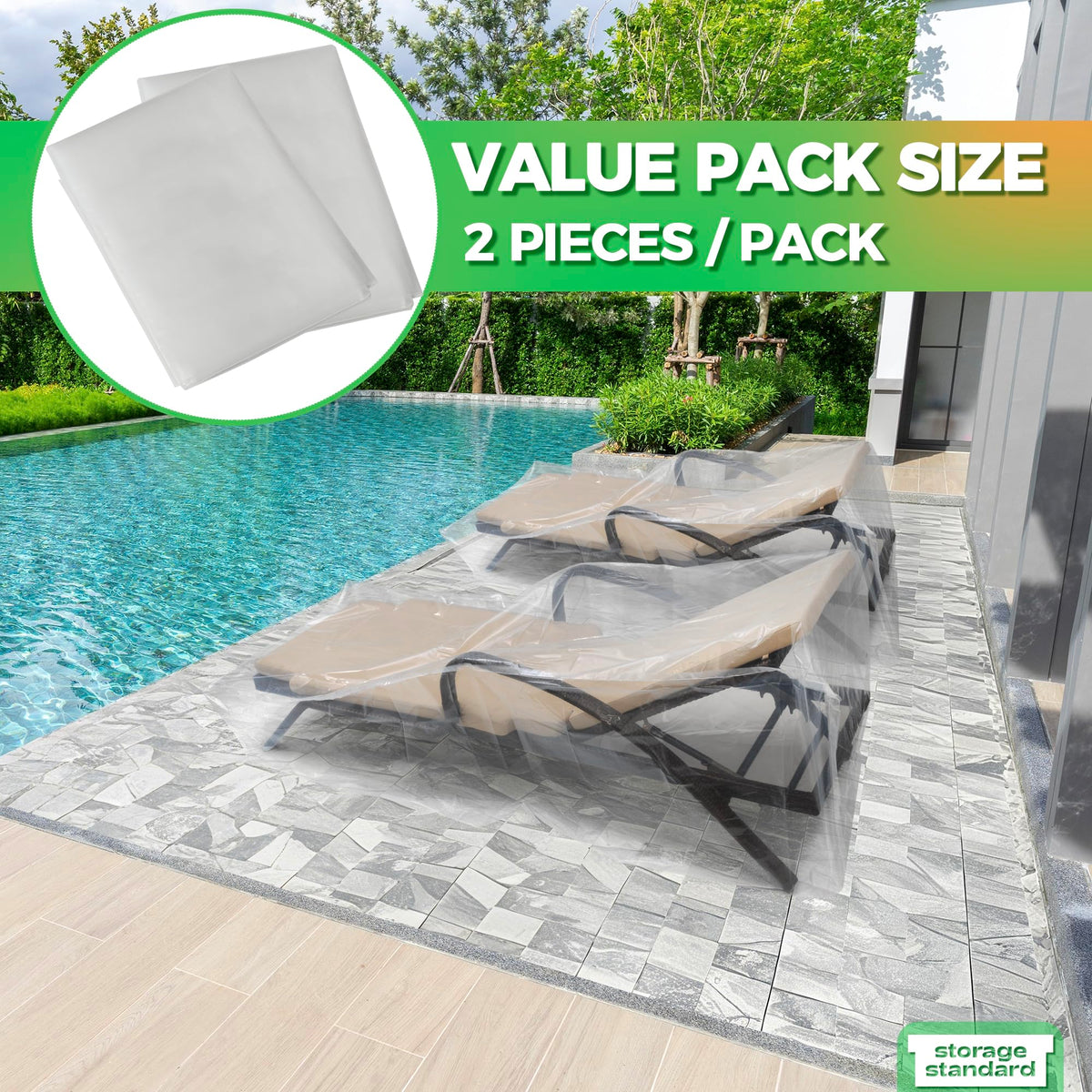 Storage Standard clear outdoor chair cover shows contents with labeled ID feature.