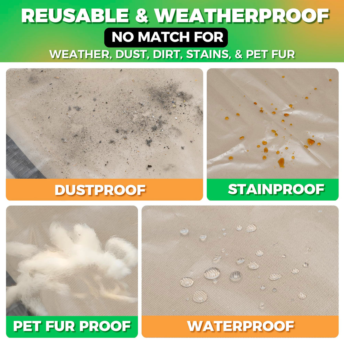 Storage Standard reusable weatherproof covers designed for long-term use on patios.