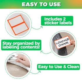 Storage Standard transparent material with sticker label supports quick organization and ID.