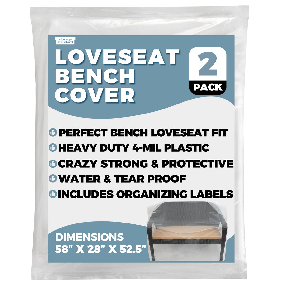 Storage Standard waterproof bench cover keeps outdoor furniture dry during rain.