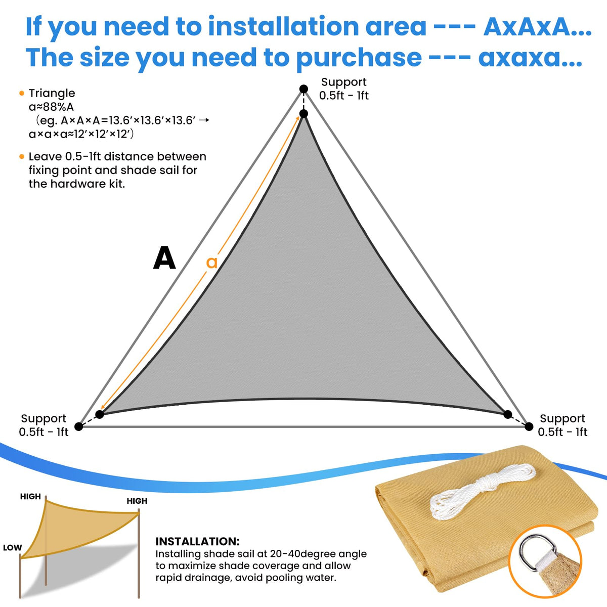 StorageTastic triangle shade sail with heavy-duty edges protecting against wear for lasting outdoor use.