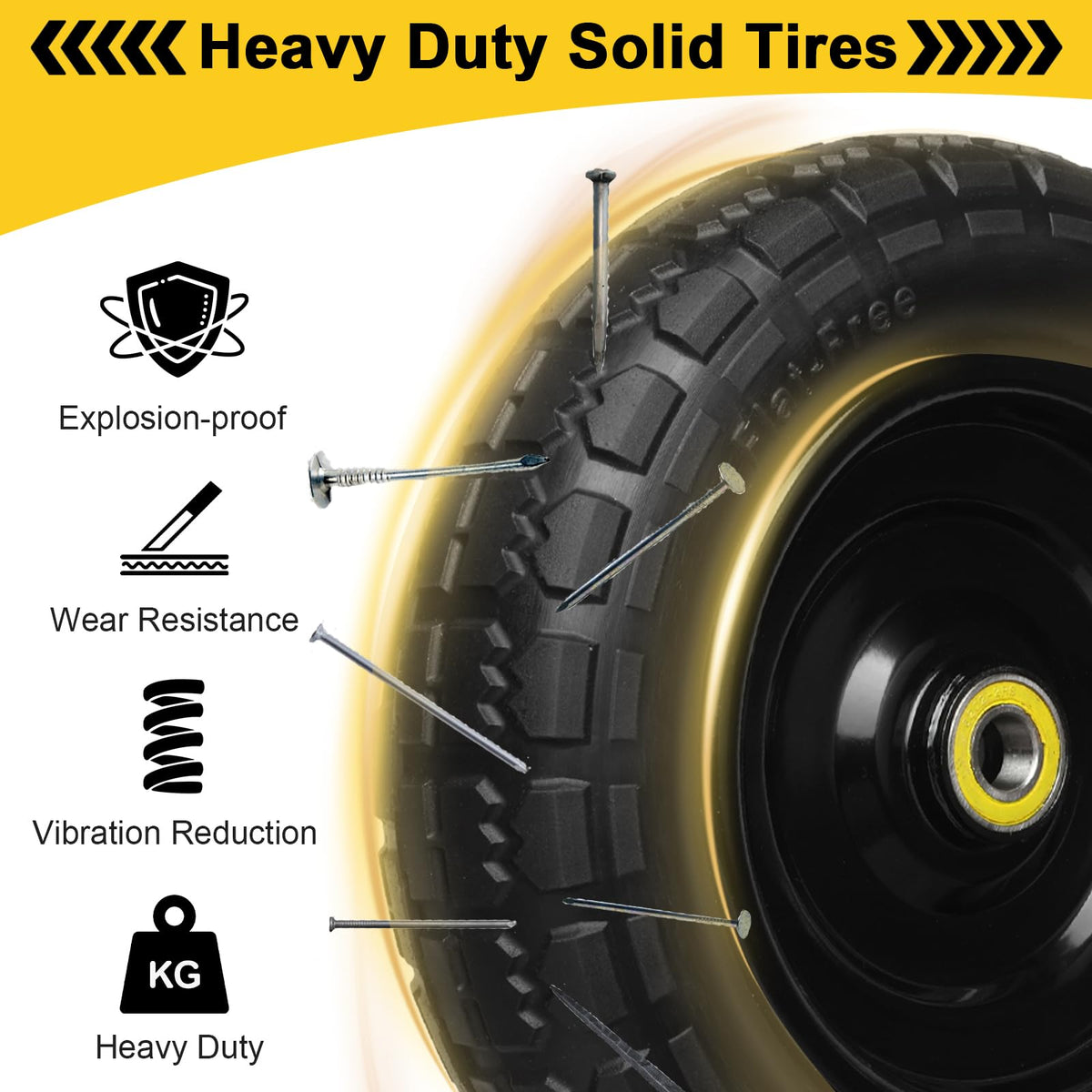 Storystore 410-3504 flat-free tire assembly ready for garden carts and trolleys.