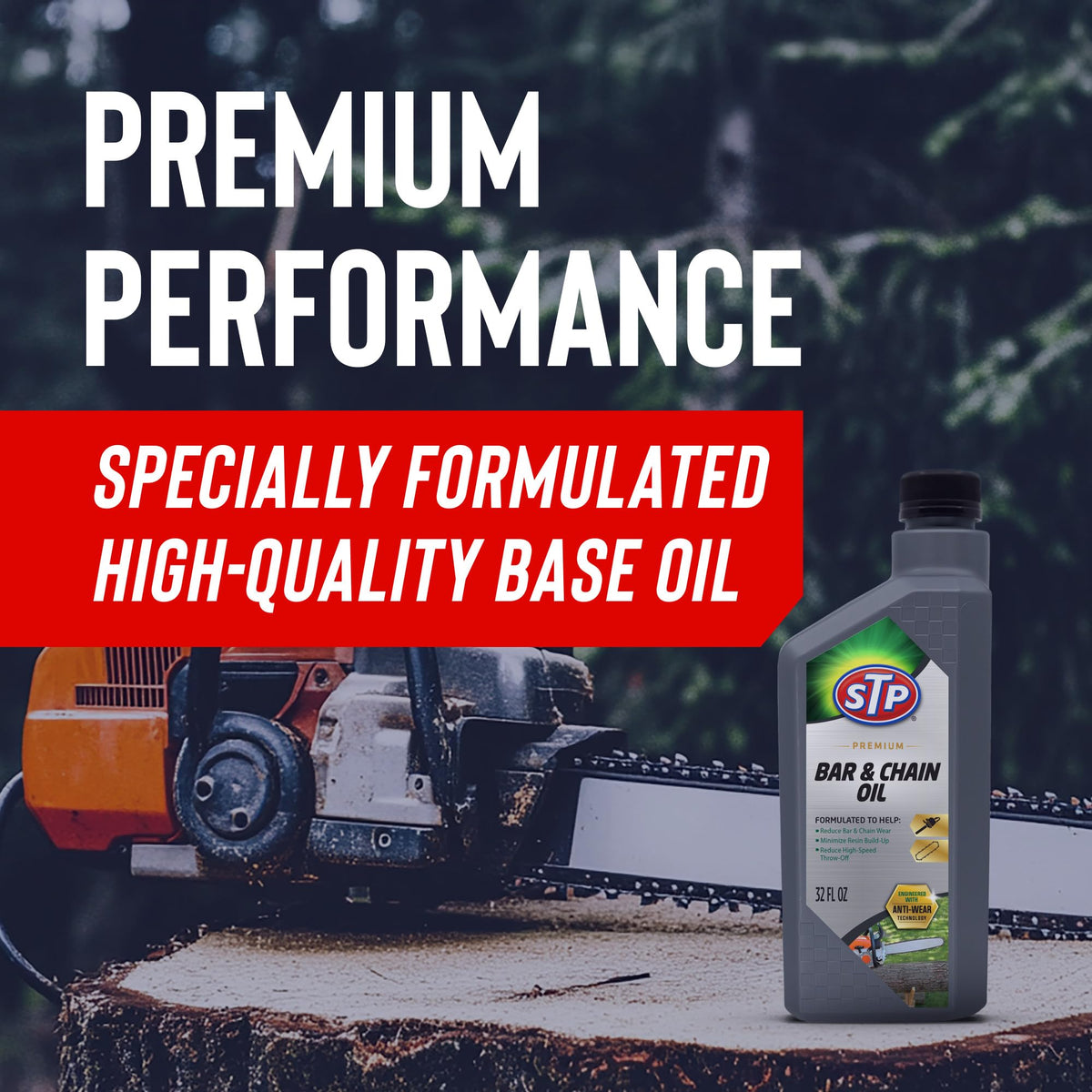 STP Premium Bar & Chain Oil 32 oz packaging ideal size for regular maintenance