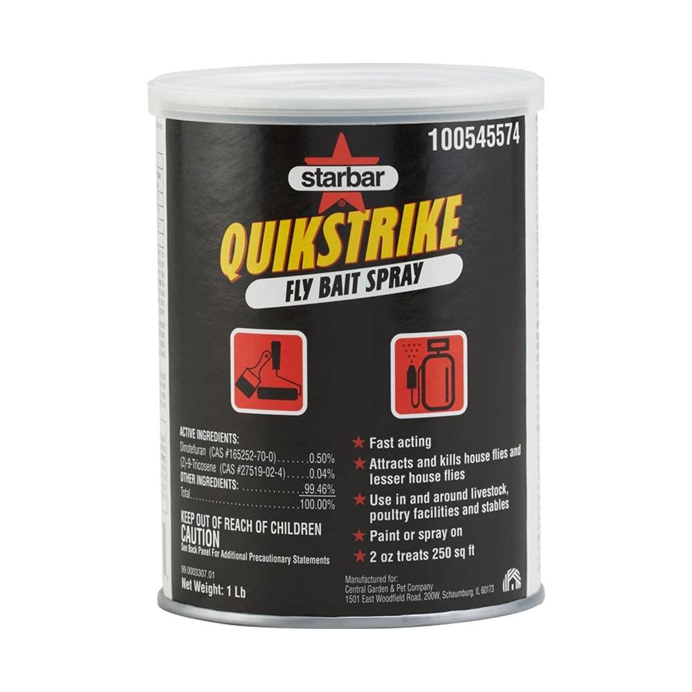 Stram QuikStrike Fly Bait Spray 1lb bottle ready for quick fly control.