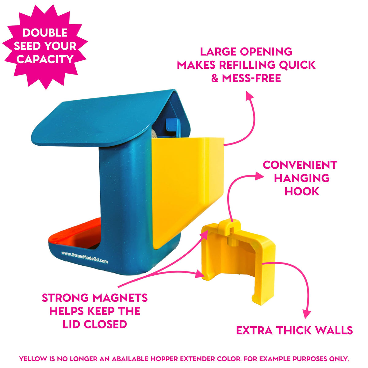 StramMade magnetic lid with hook enables mess-free refills.