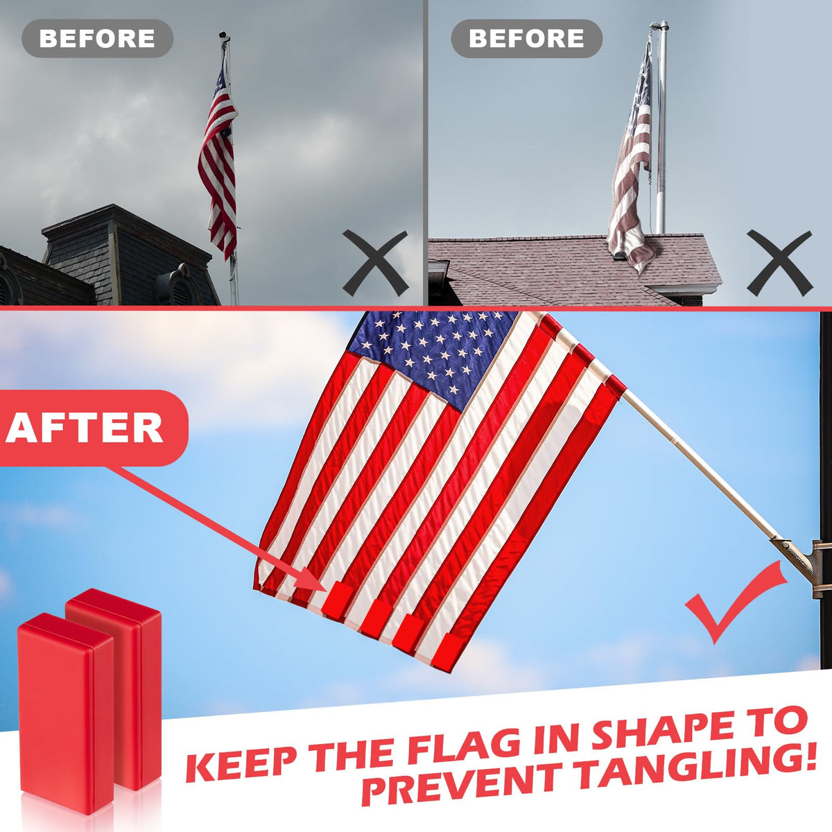 Strdfeve red rubber coated magnets protect flags from weather and rust