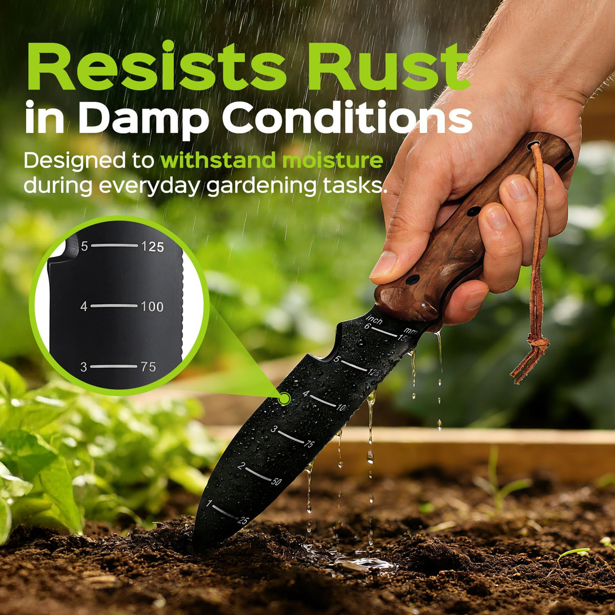 STRFOG Hori Hori knife depth markings on blade for accurate planting