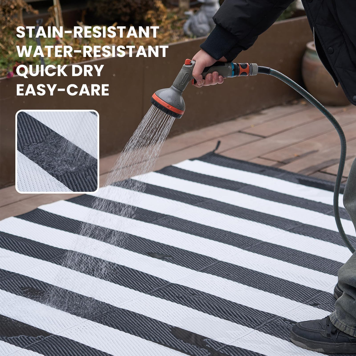 Strickland Home lightweight portable rug ready for camping trips.