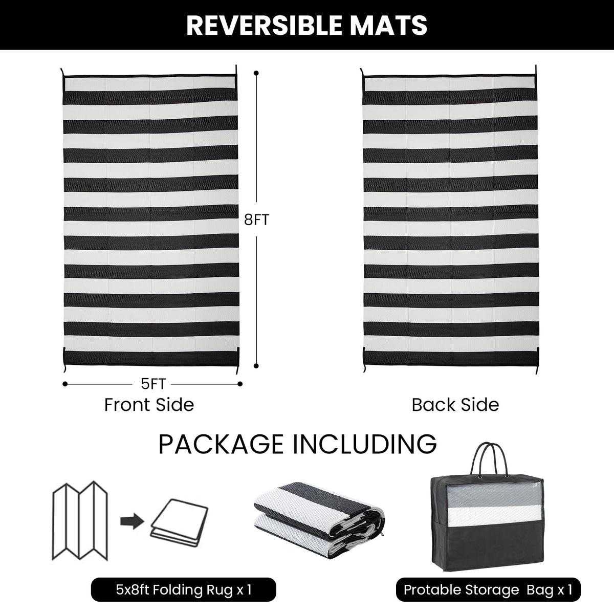 Strickland Home 5x8 rug on patio highlighting stain-resistant breathable weave.
