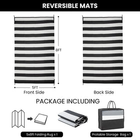 Strickland Home 5x8 rug on patio highlighting stain-resistant breathable weave.
