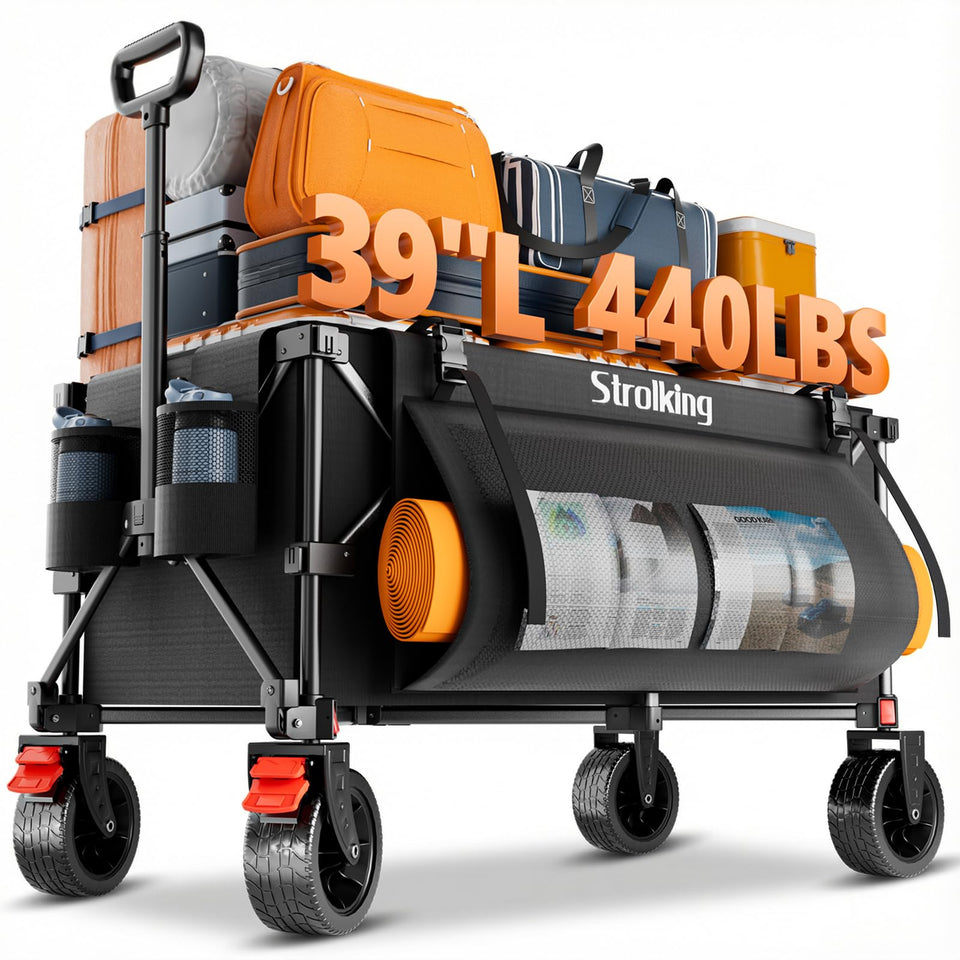 Strolking 220L wagon with extended frame carries groceries in a single, effortless trip.
