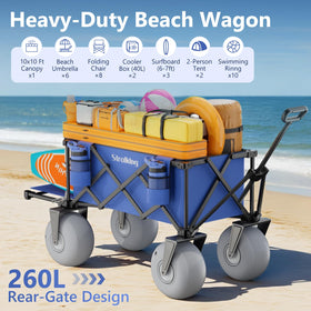 Strolking wagon with pump included for quick setup.