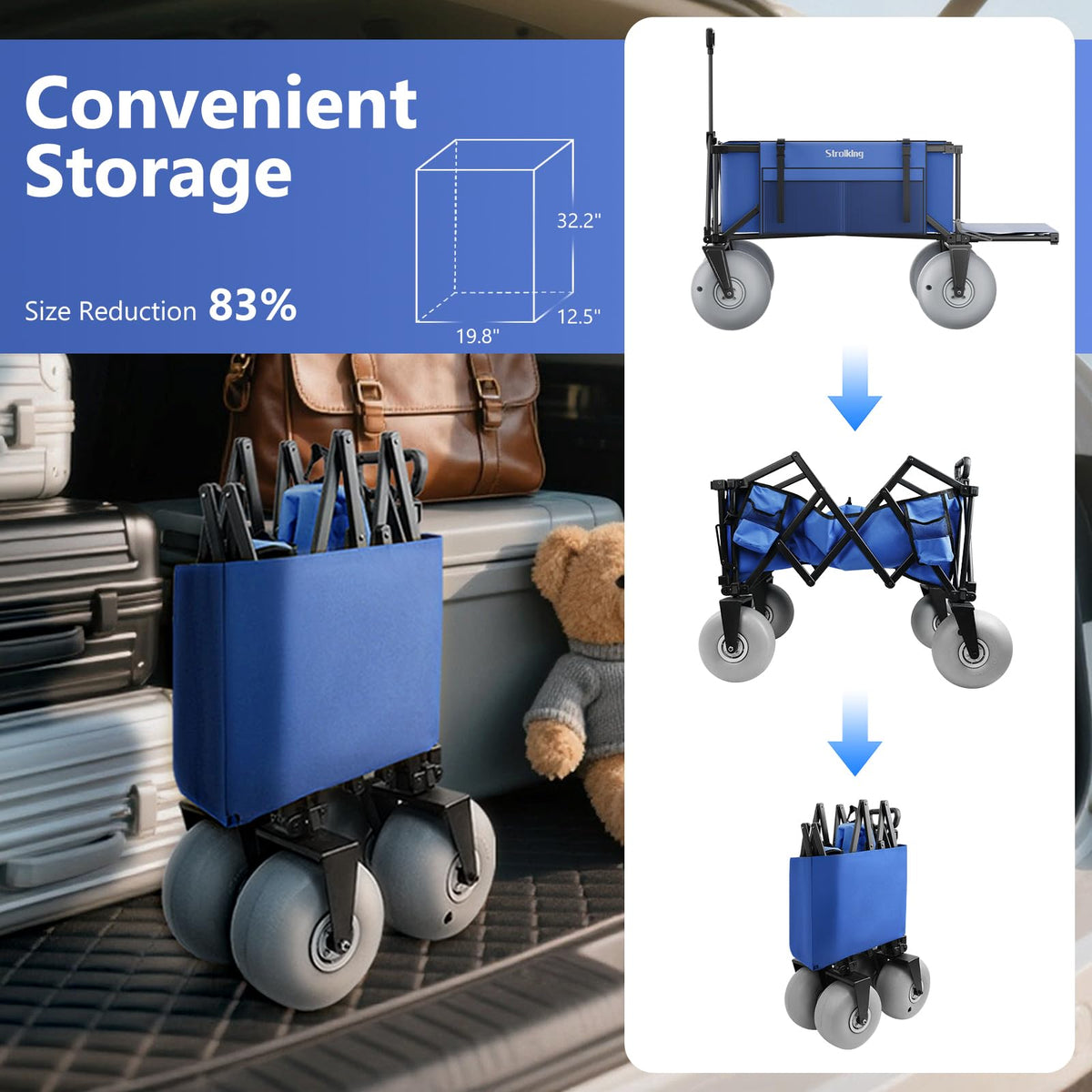 Strolking steel frame and 440 lb capacity support heavy gear.